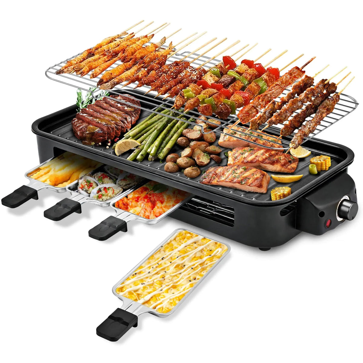 1800W 2‑in‑1 Electric Indoor Smokeless Grill & Pan, Non‑Stick Removabl