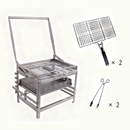 Adjustable 360° Rotating Charcoal BBQ Grill, Portable Stainless Steel Outdoor Camping Grill