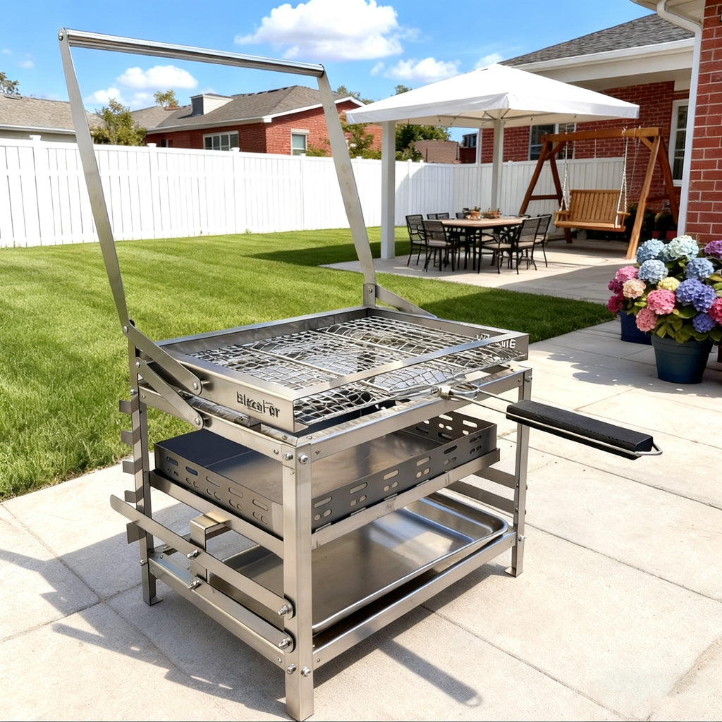 Adjustable 360° Rotating Charcoal BBQ Grill, Portable Stainless Steel Outdoor Camping Grill
