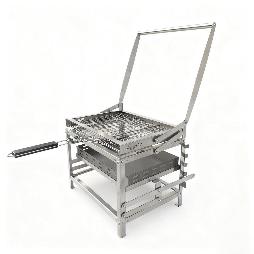 Adjustable 360° Rotating Charcoal BBQ Grill, Portable Stainless Steel Outdoor Camping Grill