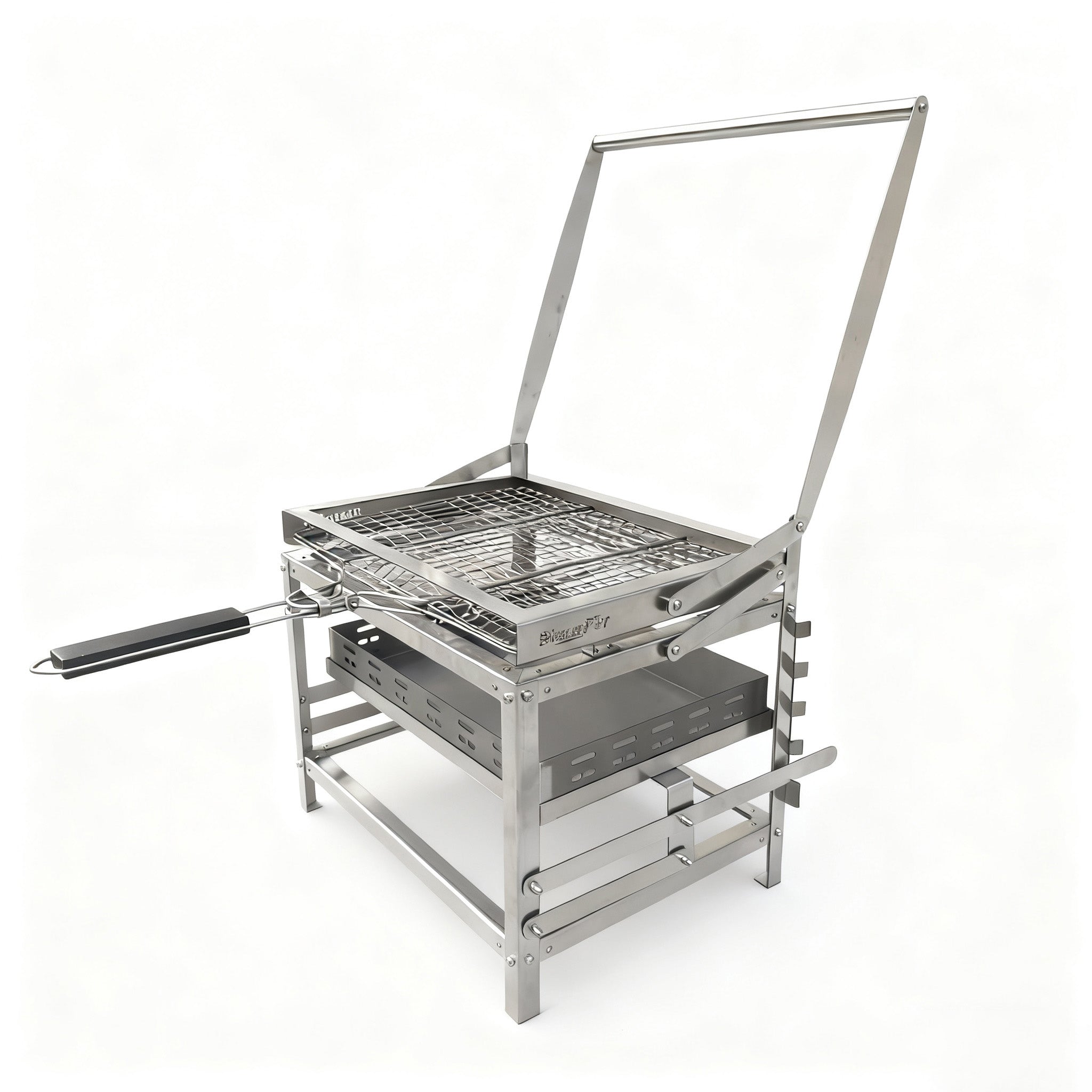 Adjustable 360° Rotating Charcoal BBQ Grill, Portable Stainless Steel Outdoor Camping Grill
